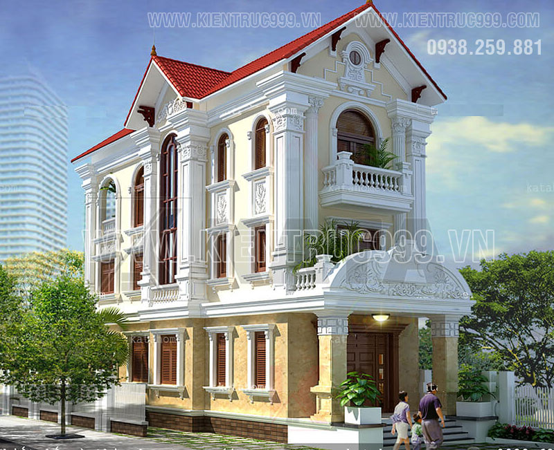Mẫu thiết kế nhà phố tầng tân cổ điển 2 mặt tiền đẹp và đẳng cấp tại Bắc  Ninh KT6052019
