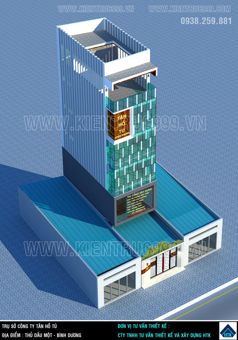 thiết kế nhà văn phòng 6x14m 6 tầng có hình khối đơn giản tỉ lệ đẹp.
