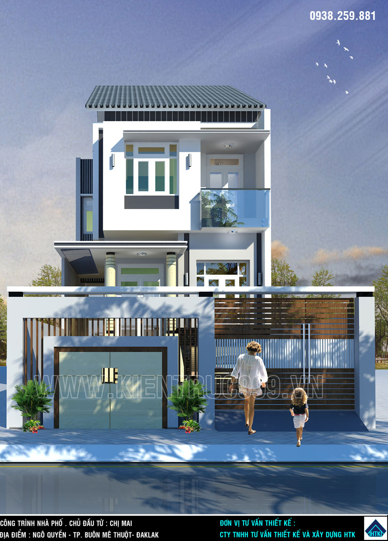 Mẫu thiết kế nhà mái Nhật 2 tầng hiện đại mặt tiền 7m tại Bắc Giang