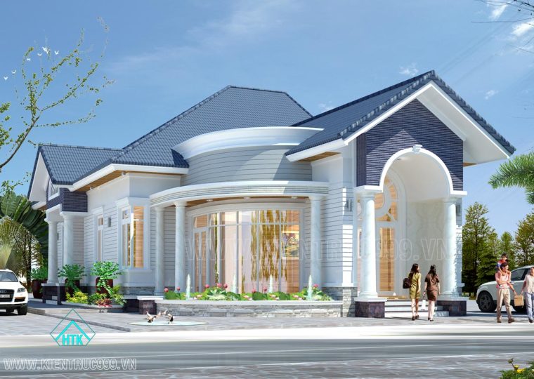 Biệt thự 1 tầng 3 phòng ngủ 9x20m có sảnh cong sang trọng